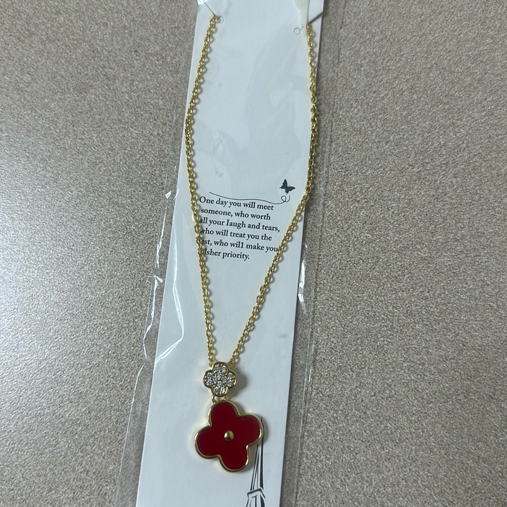 Red clover and crystal necklace.